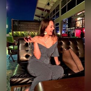 American Eagle Striped Jumpsuit Size Medium - Black and White Stripes with Tie